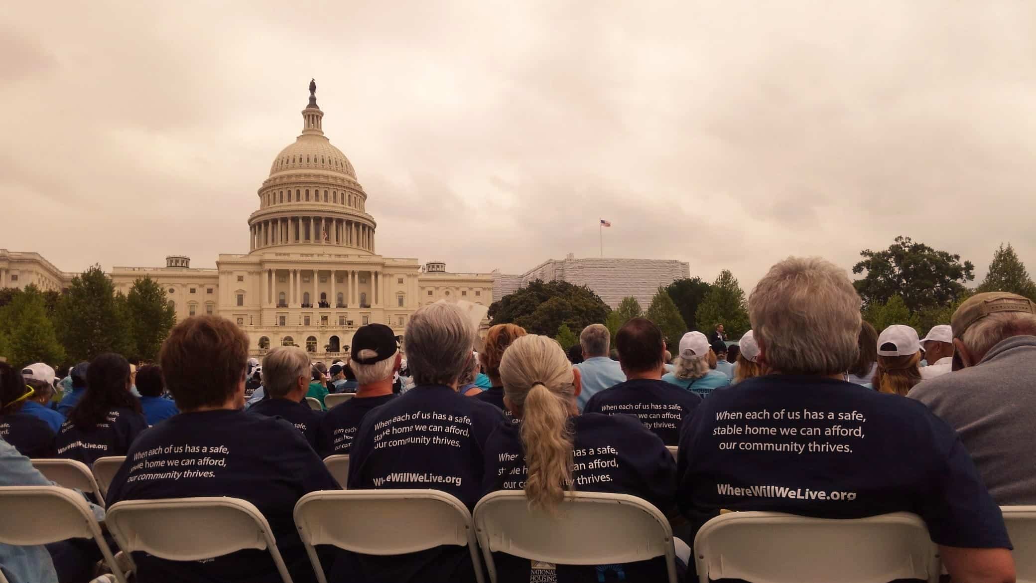 Accessible view of a large crowd gathered outside the U.S. Capitol building during a May 10, 2019 ev.