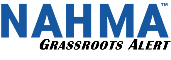 Affordable housing advocacy event with NAHMA logo and supporters.