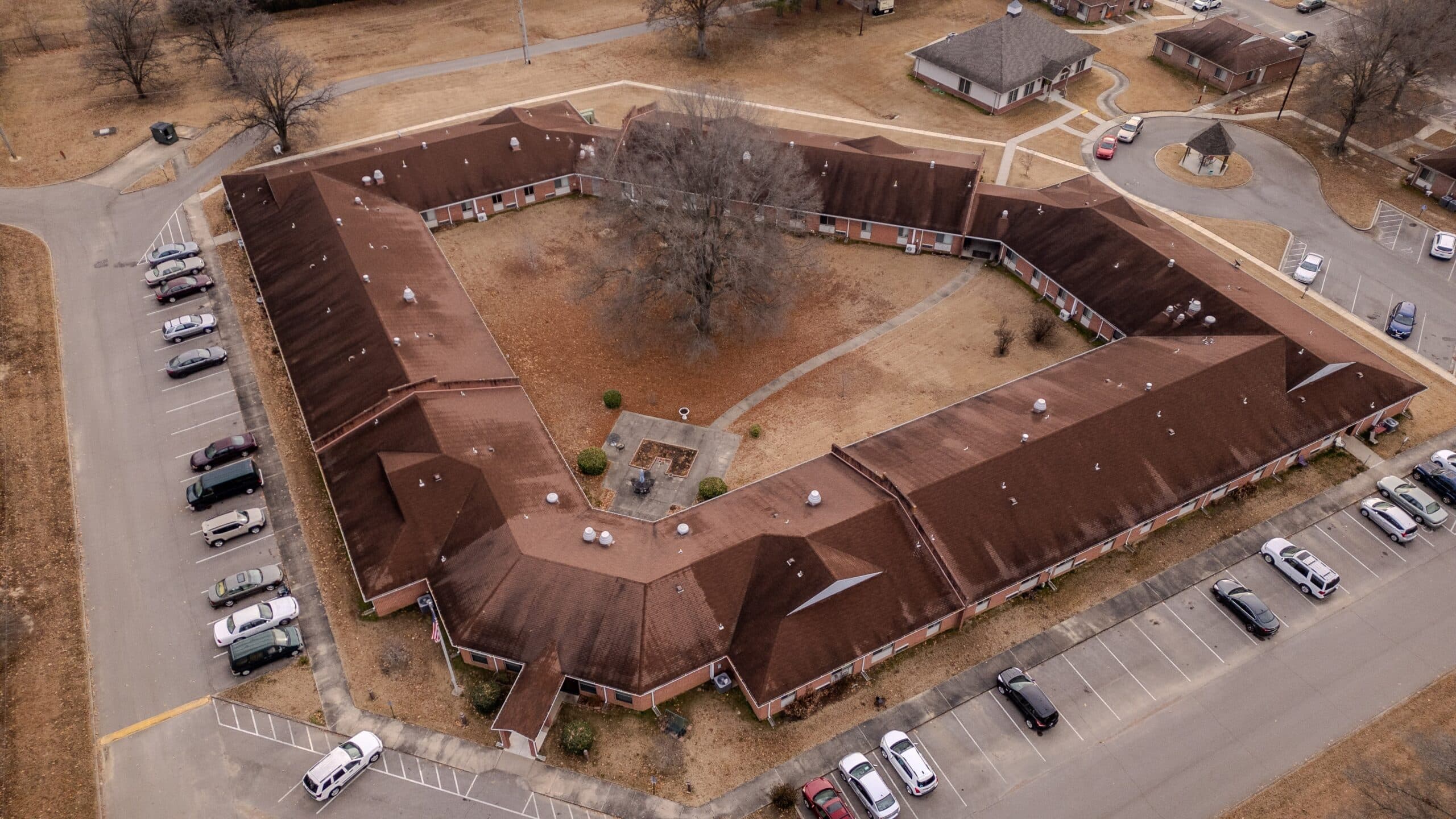 NAHMA St. Joseph Village affordable senior housing complex in a U-shaped layout.